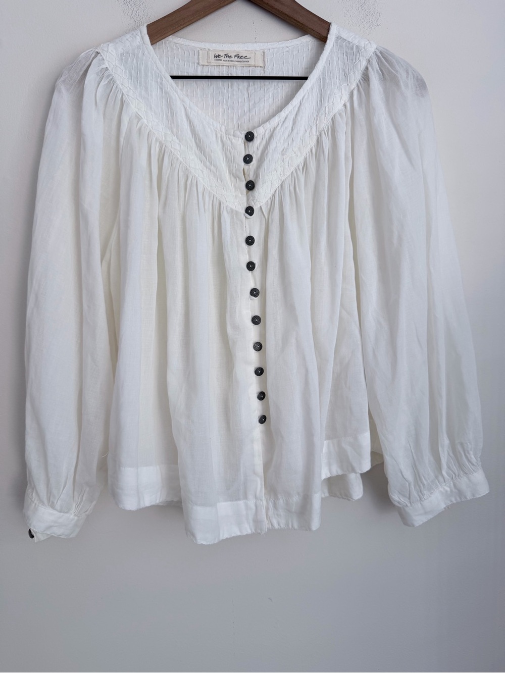 Free People Cool Meadow Blouse Top sheer flowy oversized cottage peasant XS - Picture 3 of 9
